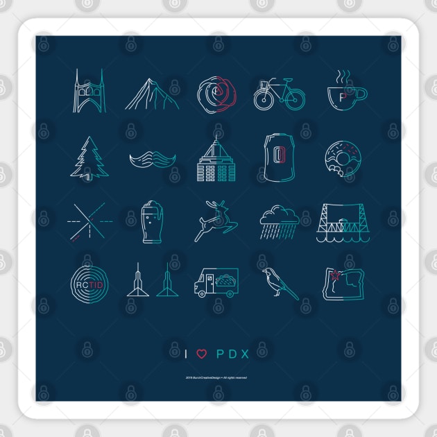 I Heart PDX Portland Oregon Icons Magnet by BurchCreativeDesign